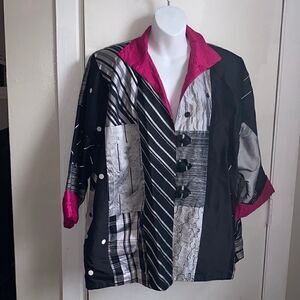 VINTAGE Reversible Black, White, Pink Patchwork Blazer-2X